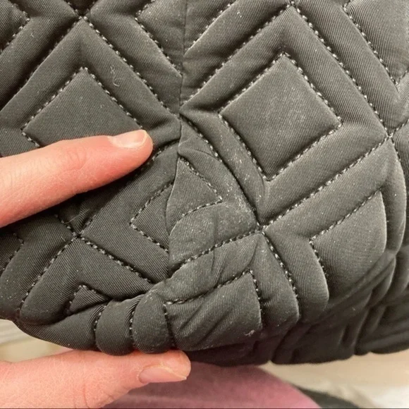 Tory Burch black nylon leather quilted zipper tote bag